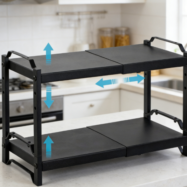 Set of 2 Stackable & Expandable Kitchen Shelves (52cm)