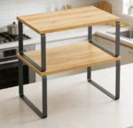 Set of 2 Stackable & Expandable Kitchen Shelves (Ink Black & Beige)