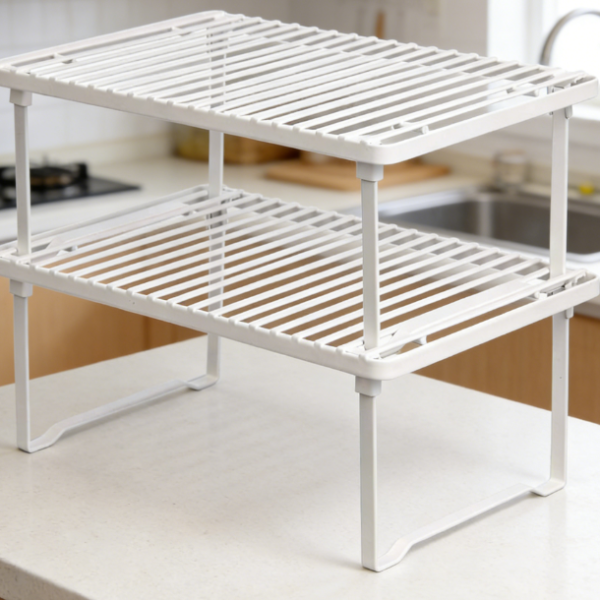 Set of 2 Stackable Metal Kitchen Shelves (32cm, White)