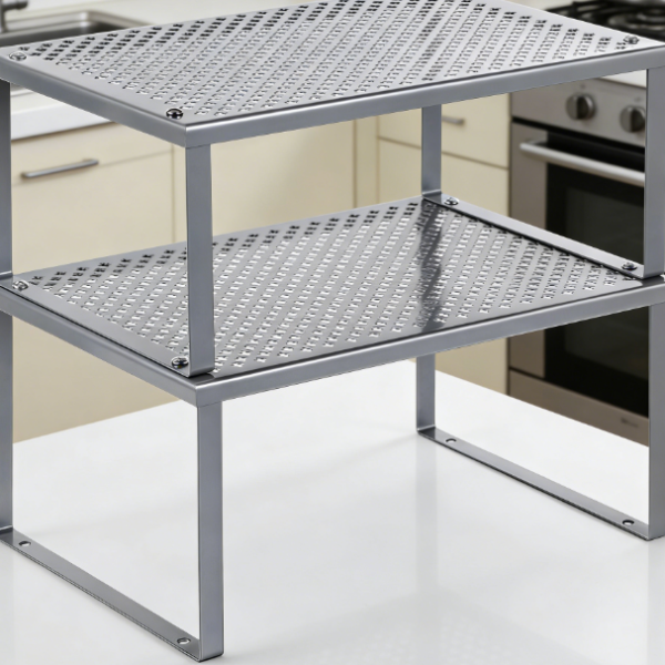 Set of 2 Stackable & Expandable Metal Spice Racks (Silver)