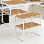 Set of 4 Stackable & Expandable Kitchen Shelves (Cloud White & Beige)